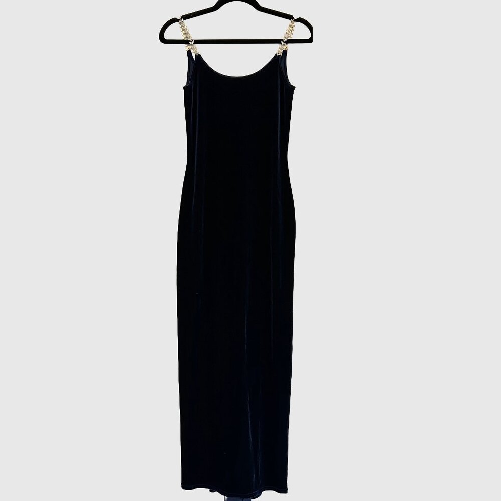 M Studio Floor Length 90s Glam Vintage Velour Dress - Midnight Blue - US XS - Picture 2 of 6